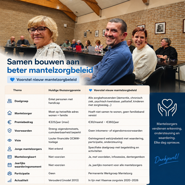 Tijd voor echte erkenning van mantelzorgers in Dentergem – Focus8720 legt nieuw, modern en eerlijk voorstel op tafel